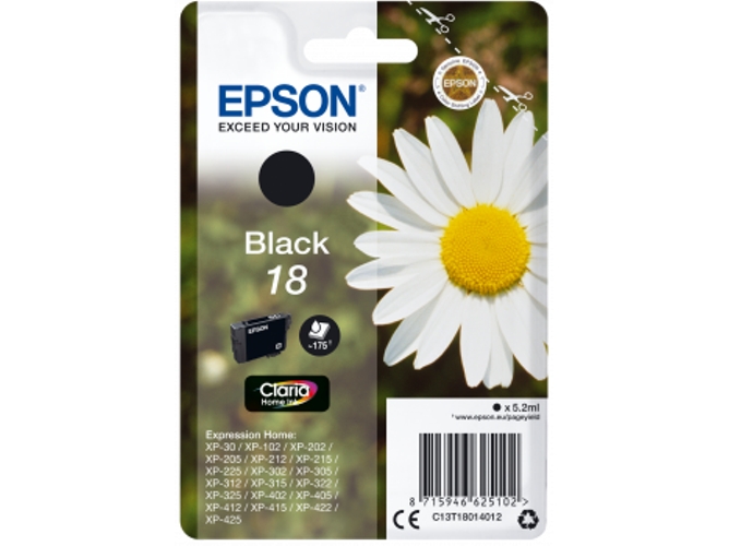 Cartucho de tinta original EPSON, Tinta Claria Home, 18, Margarita 5,2 ml , Negro, C13T18014012, T1801