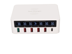 Estación De Carga Usb De 6 Puertos Y 100 W Con Carga Rápida Inalámbrica Inteligente Y Pantalla Led, Enchufe Europeo.