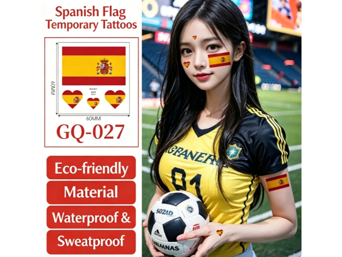 Pegatinas Temporales Bandera España, 10 Unidades, Material Seguro Piel, Antisudor Impermeable Para Hinchas Fútbol.