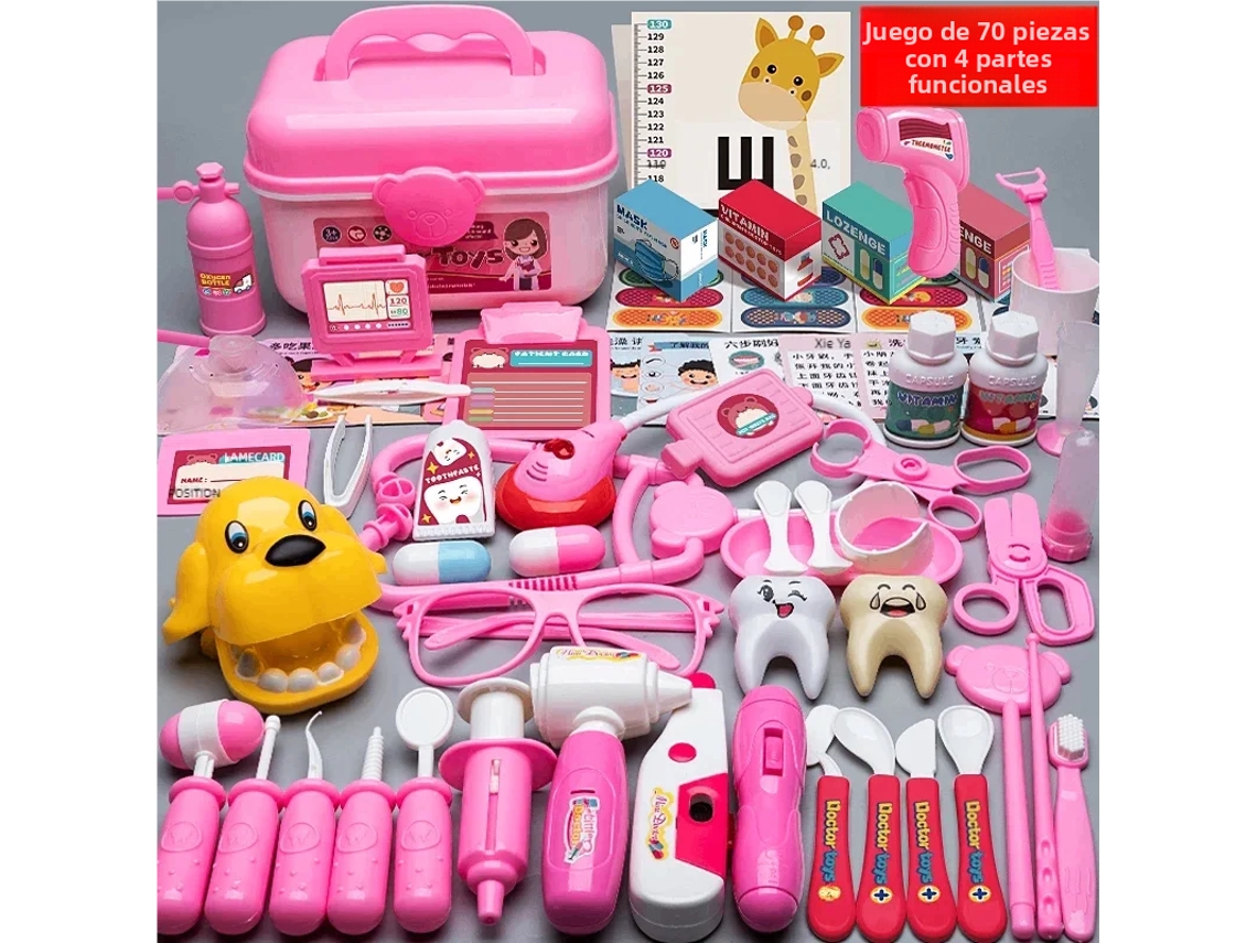 (set De 70 Piezas De Color Rosa) Juego De Rol Que Incluye Herramientas Médicas Como Estetoscopio Y Jeringa.