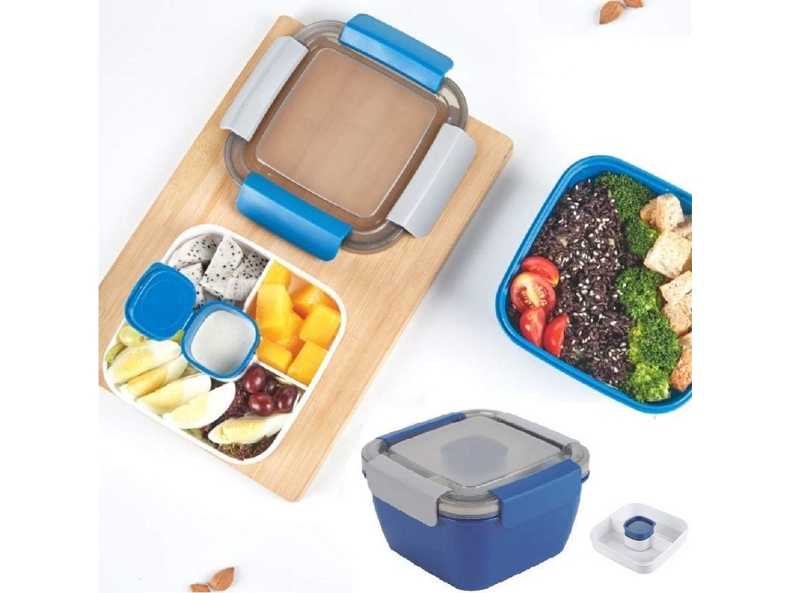 2026-contenedor De Almuerzo Bento Con 3 Compartimentos Recipiente De Ensalada Hermético Seguro Para Microondas 1500ml