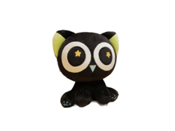 Peluche de gato negro de 20 cm, muñeco de gato de ojos grandes que sostiene una almohada de tela