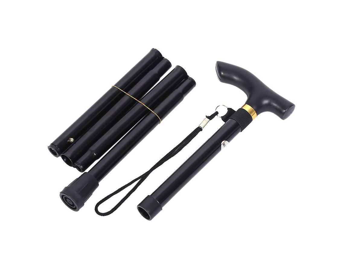 Bastón telescópico plegable y antigolpes (negro, sin luz LED)