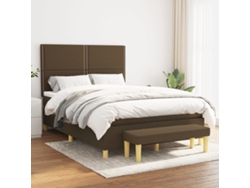 Cama Box Spring Con Colchón Tela Marrón Oscuro 140x190 Cm