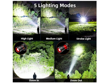 Linterna frontal, 5 modos, IPX7 resistente al agua, ajustable a 90, con zoom, lámparas frontales para acampar al aire libre, andar en bicicleta, co...