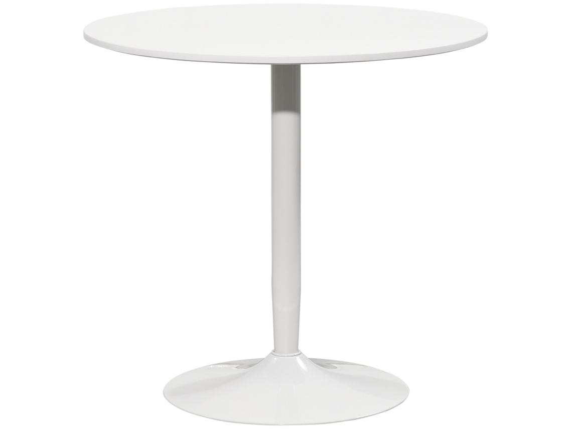 Mesa De Comedor Para Dos Personas, Tablero Redondo, Diámetro 80 Cm, Antideslizante, Color Blanco, Alto 75 Cm.