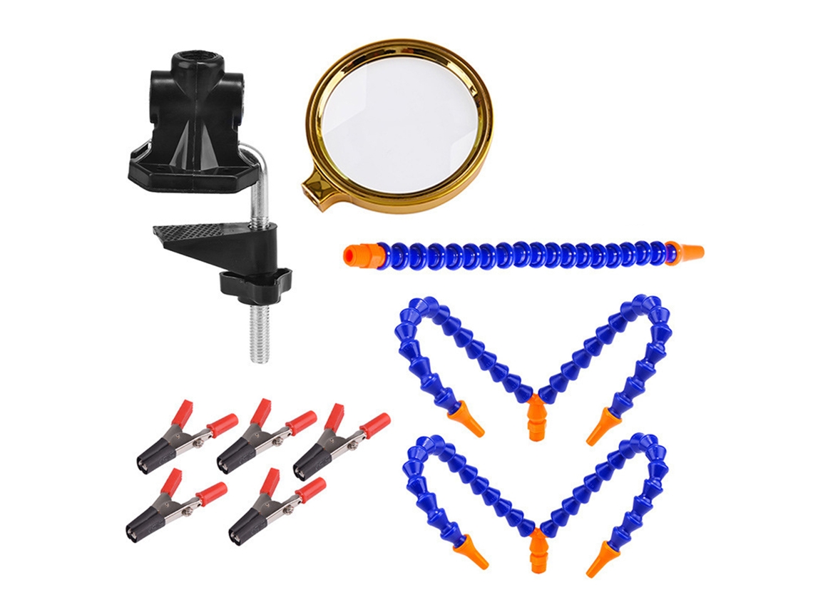 Plataforma De Soldadura Sencilla Con 3 Orificios, 5 Brazos Ajustables Y Lupa 5x Opcional Para Reparación De Placas De Circuito Impreso.