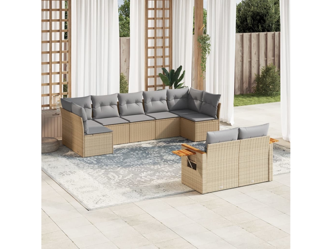 Conjunto de sofá de jardín de 9 piezas con cojines, mimbre sintético beige, Dkd Home Decor