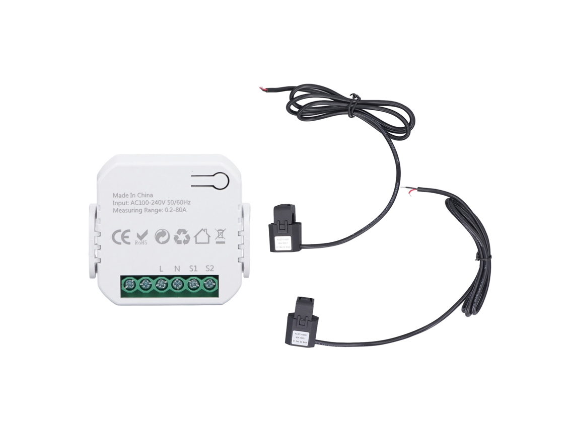 La aplicación Hkj Smart Energy Meter monitoriza el consumo de electricidad en tiempo real con un transformador de corriente negro de 2x80a AC100-240v.