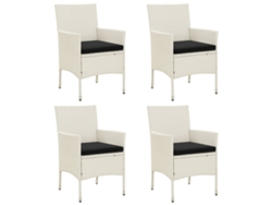 Sillas de jardín con cojines, 4 unidades, mimbre sintético blanco, Dkd Home Decor