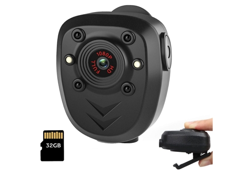 Mini grabadora para el cumplimiento de la ley FLS-66, cámara de visión nocturna portátil, tarjeta de memoria incorporada de 32 GB, HD1080P (negro) ...