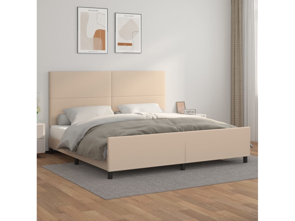 Estructura Cama Sin Colchón Cuero Sintético Capuchino 200x200cm