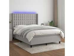 Cama Box Spring Colchón Y Luces Led Tela Gris Claro 140x200 Cm