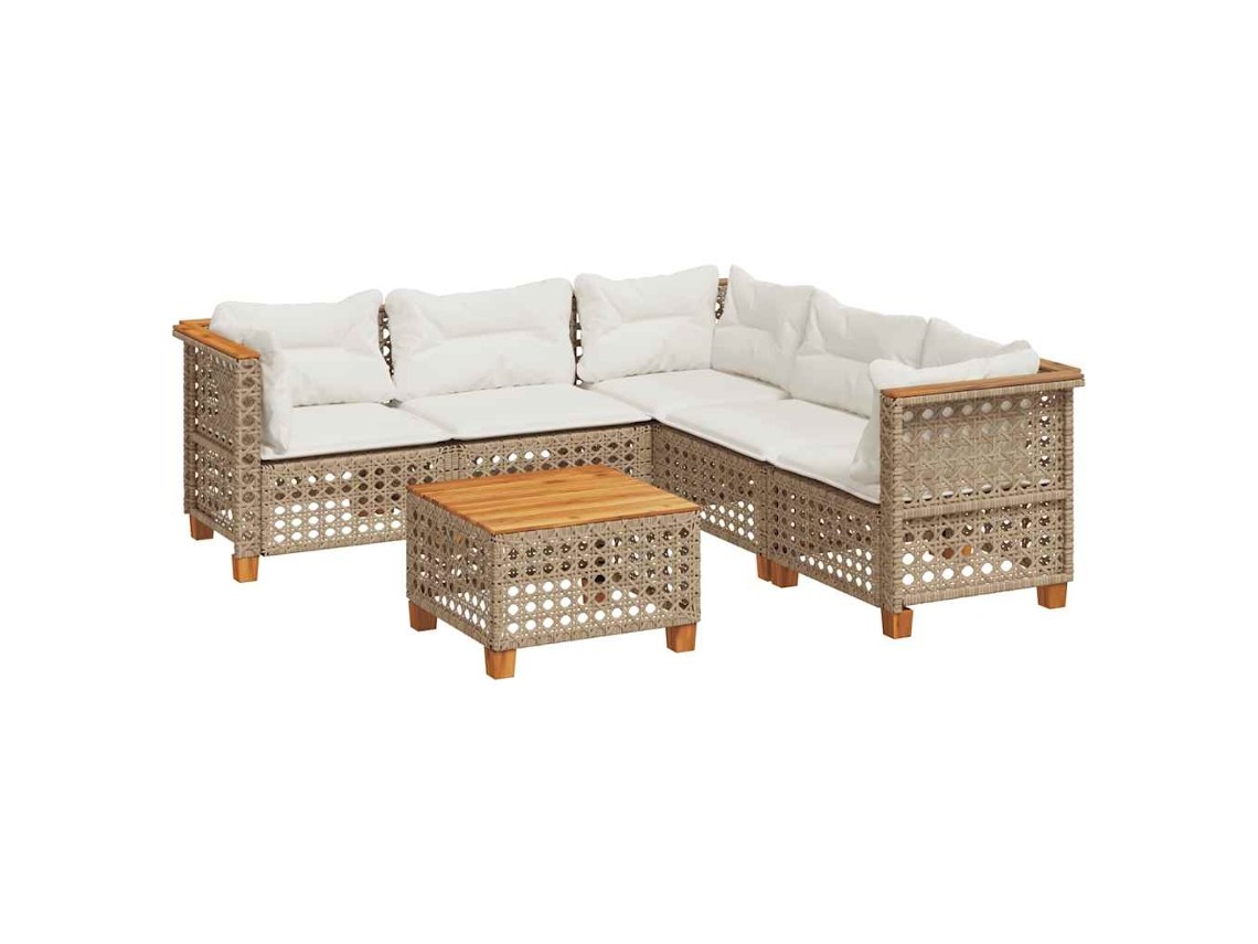 Conjunto de sofás de jardín vidaxl 6 piezas ratán/mimbre beige