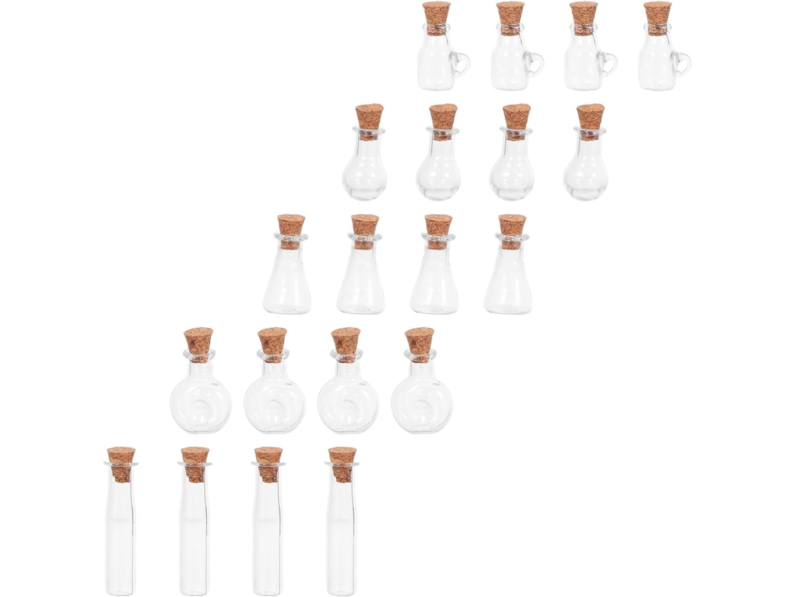 Frascos Multiusos Everyday Juego 20 Vidrio Transparente Tapones Corcho Varias Formas Decoración Wish And