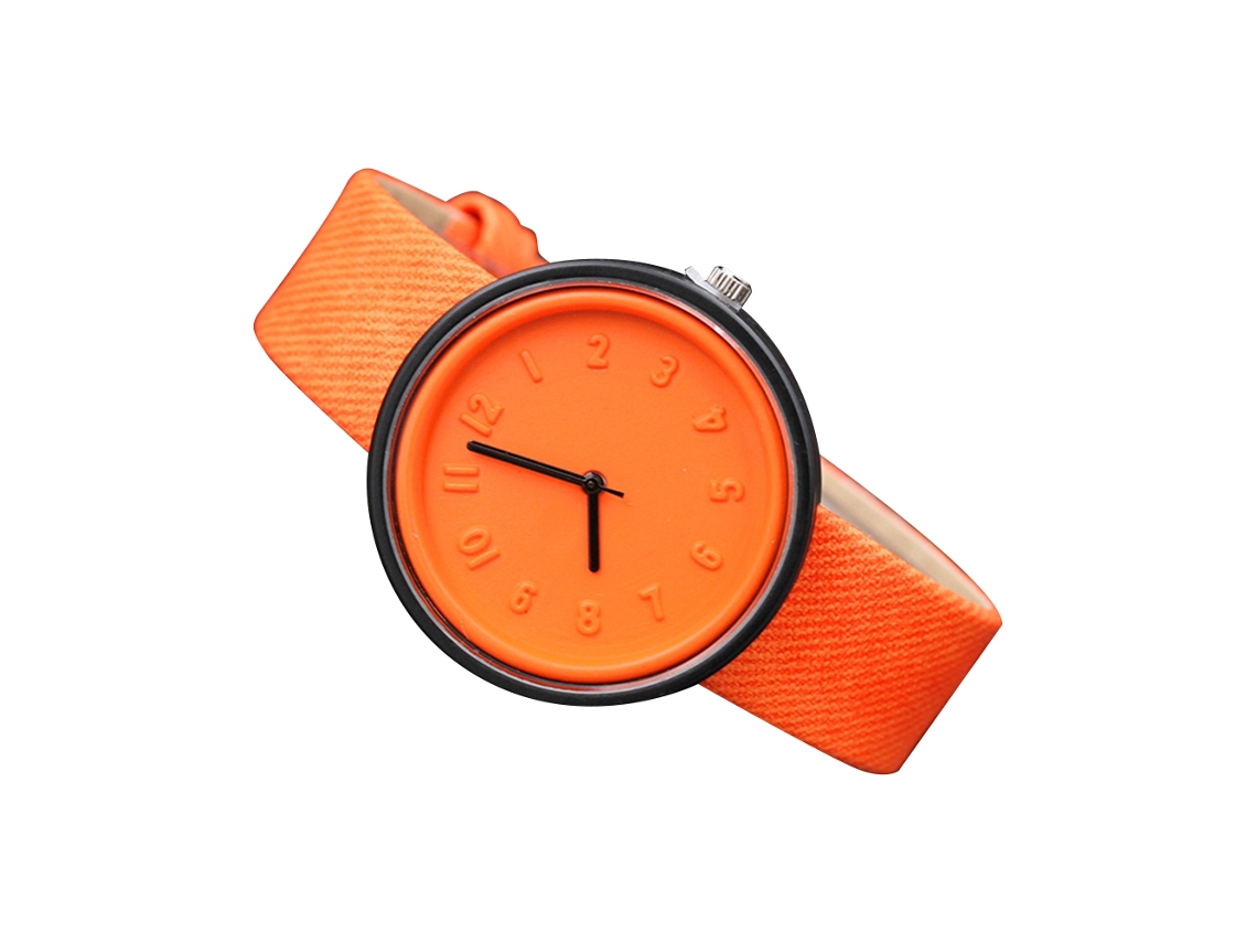 Reloj De Pulsera Para Pareja De Estudiantes Con Números Arábigos Y Correa De Pu Naranja.