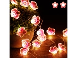 Guirnalda de luces LED rosa cerezo de 2 m con 20 LED, alimentación USB, luces navideñas, 8 funciones de parpadeo, habitación de niña, interior, exterior, boda, San Valentín.