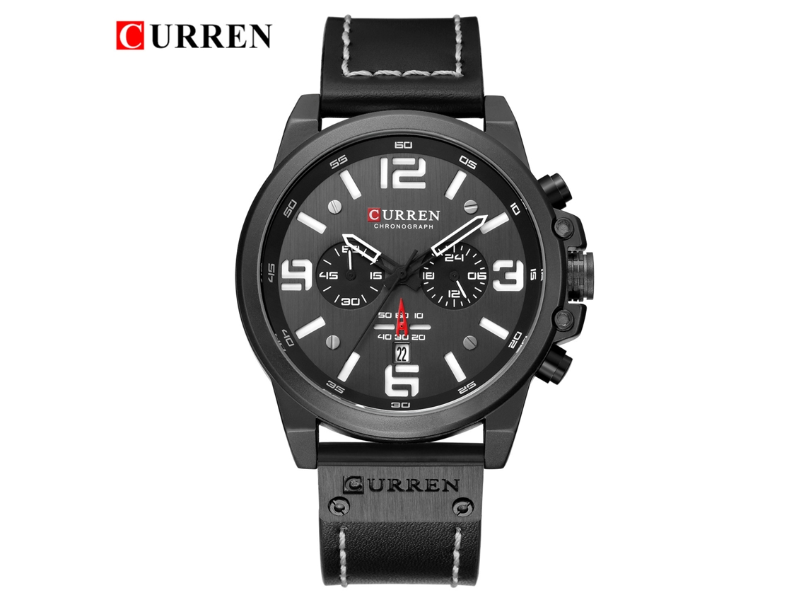 Relógio Masculino De Negócios Com Pulseira De Couro Preta, À Prova D'água, Com Calendário E Multifuncional De Quartzo Com Seis Ponteiros.