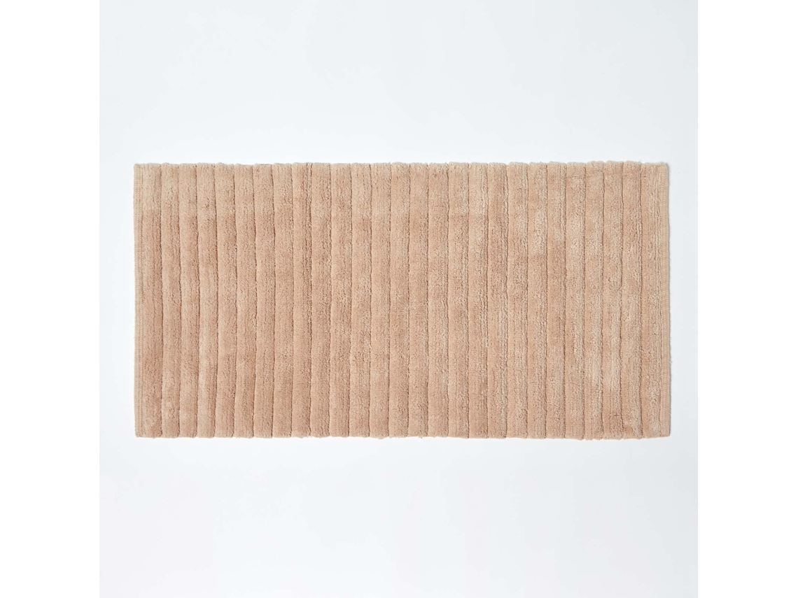 Homescapes Ribbed Cotton Spa Style Beige Bath Mat