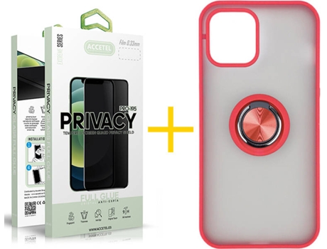 Kit Carcasa y Protector Cristal 1X Privacy Iphone 12 Mini Accetel Gel Bumper Rojo