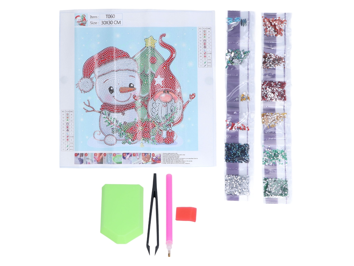 Kit De Pintura Con Diamantes De Imitación 5d De 30x30 Cm, Muñeco De Nieve Navideño, Pasos Sencillos, Ecológico.
