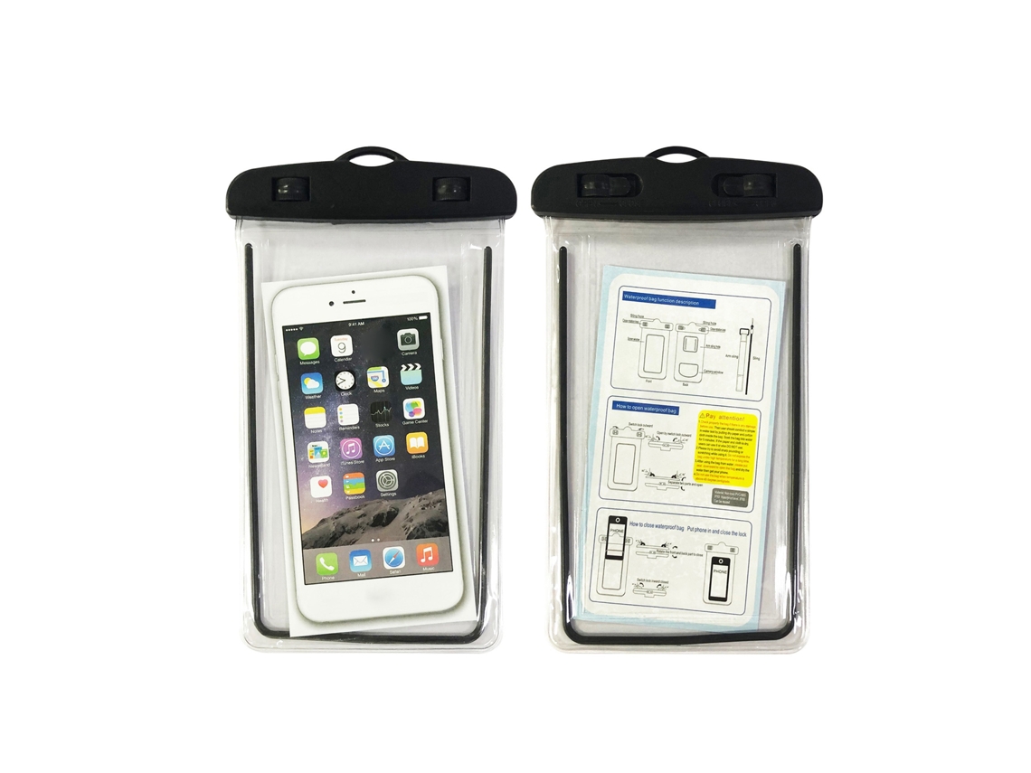 Bolsa impermeable universal para teléfonos móviles, color negro luminoso.