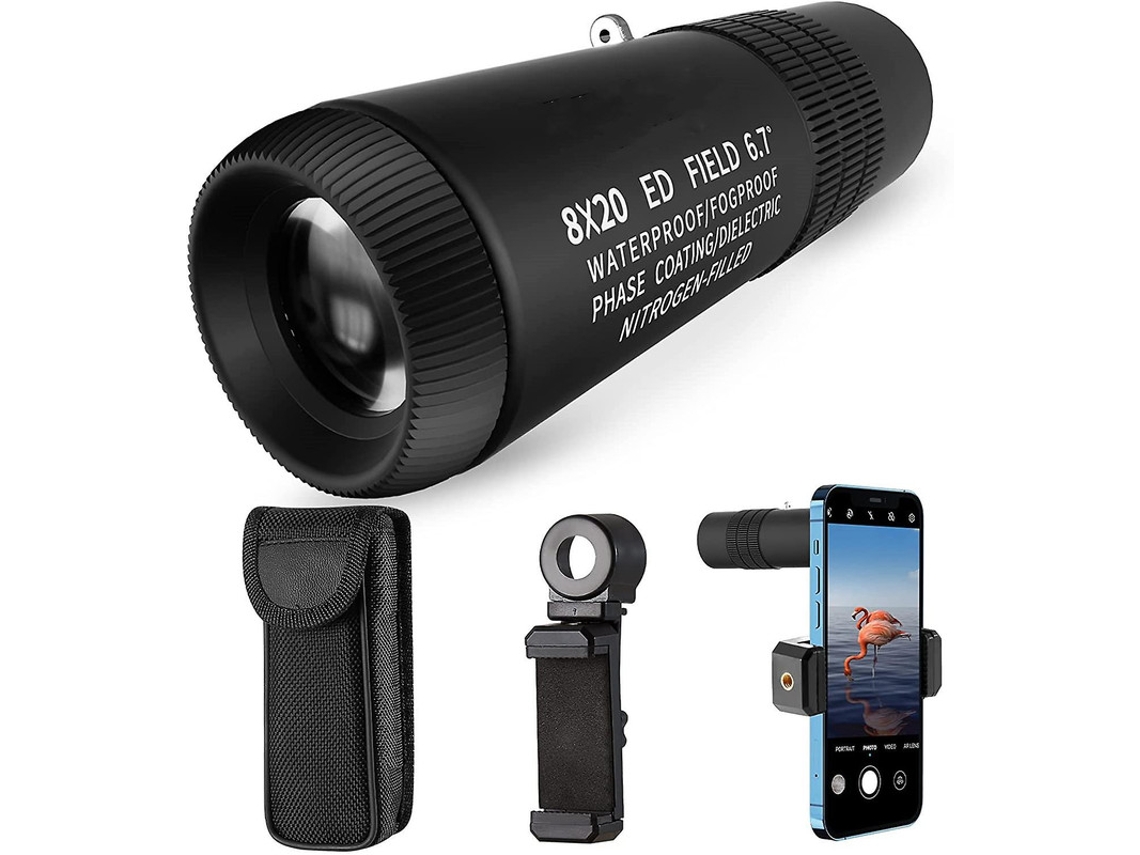 Monocular 8x20 ED con ocular de campo plano y prismas Bak4, impermeable, compacto, para observación de aves, caza, acampada y viajes, color negro Yizhood
