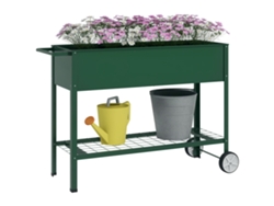 Macetero elevado con 1 estante y 2 ruedas, 109x44x80cm, verde