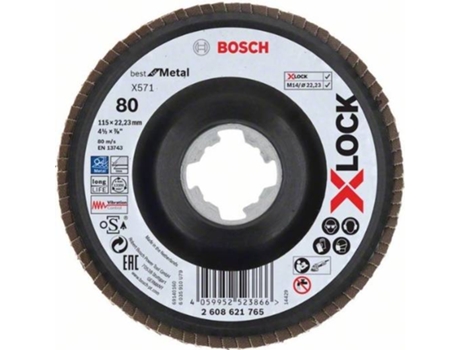 Disco de Láminas BOSCH X-Lock - Versión Cóncava - Soporte de Plástico - 115 Mm - G 80 - X571 - Best para Metal - 1 Pieza
