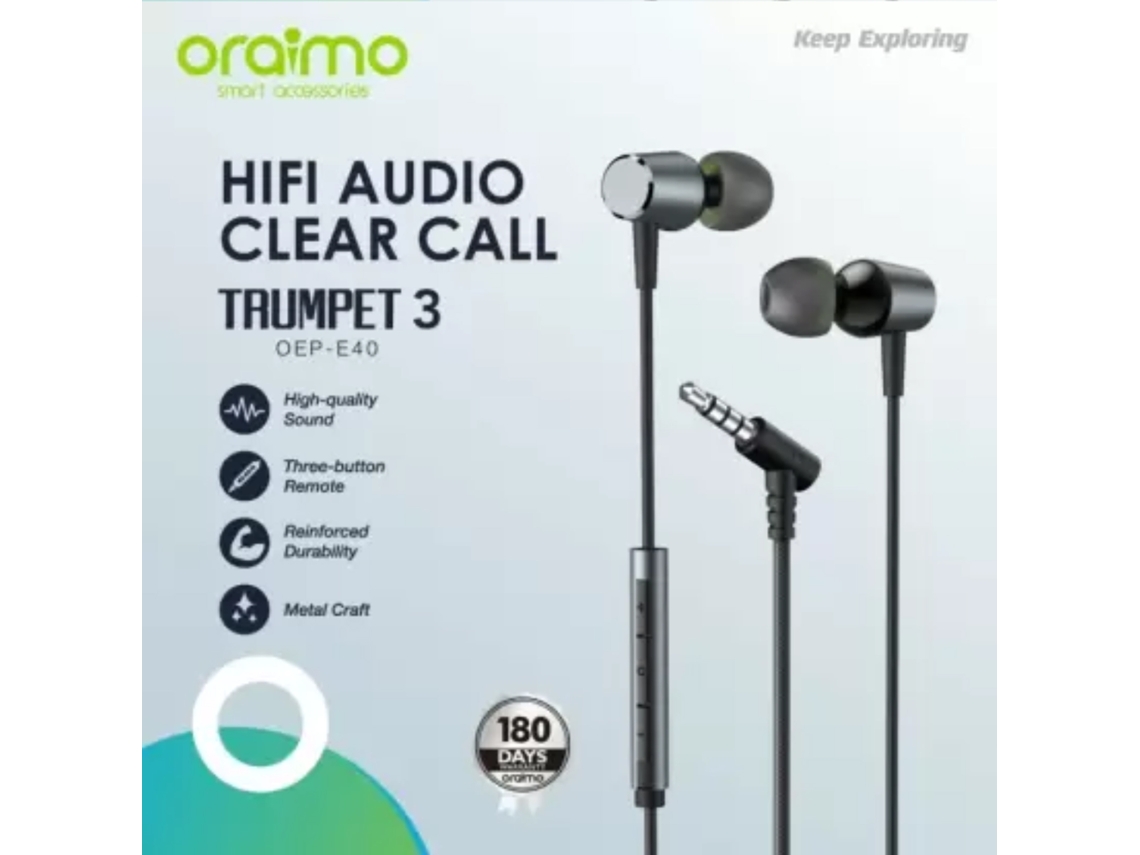 Auriculares Con Cable Oraimo Oep-e40, 1,2 M, 15 G, 20-20000 Hz, 16 Ω, 96 Db, Micrófono De 3,5 Mm.