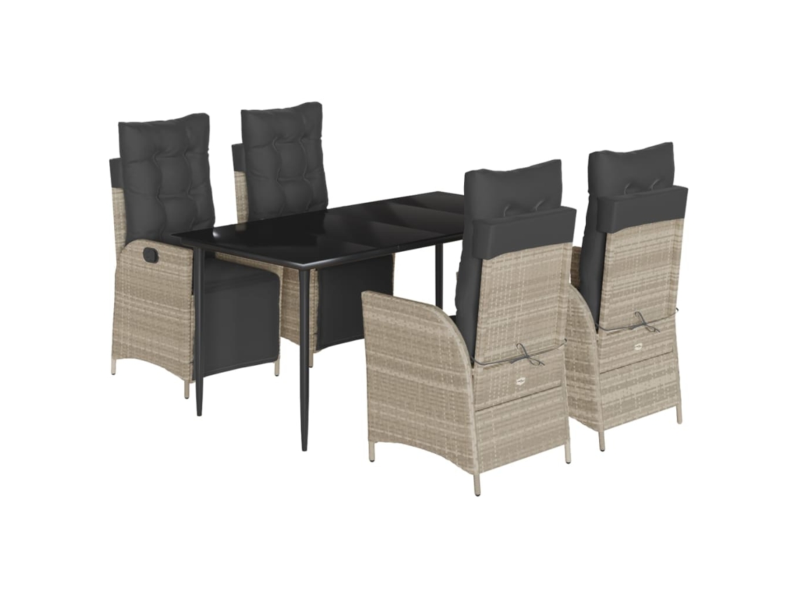 Conjunto 5 comedor de jardín VIDAXL cojines ratán sintético gris claro