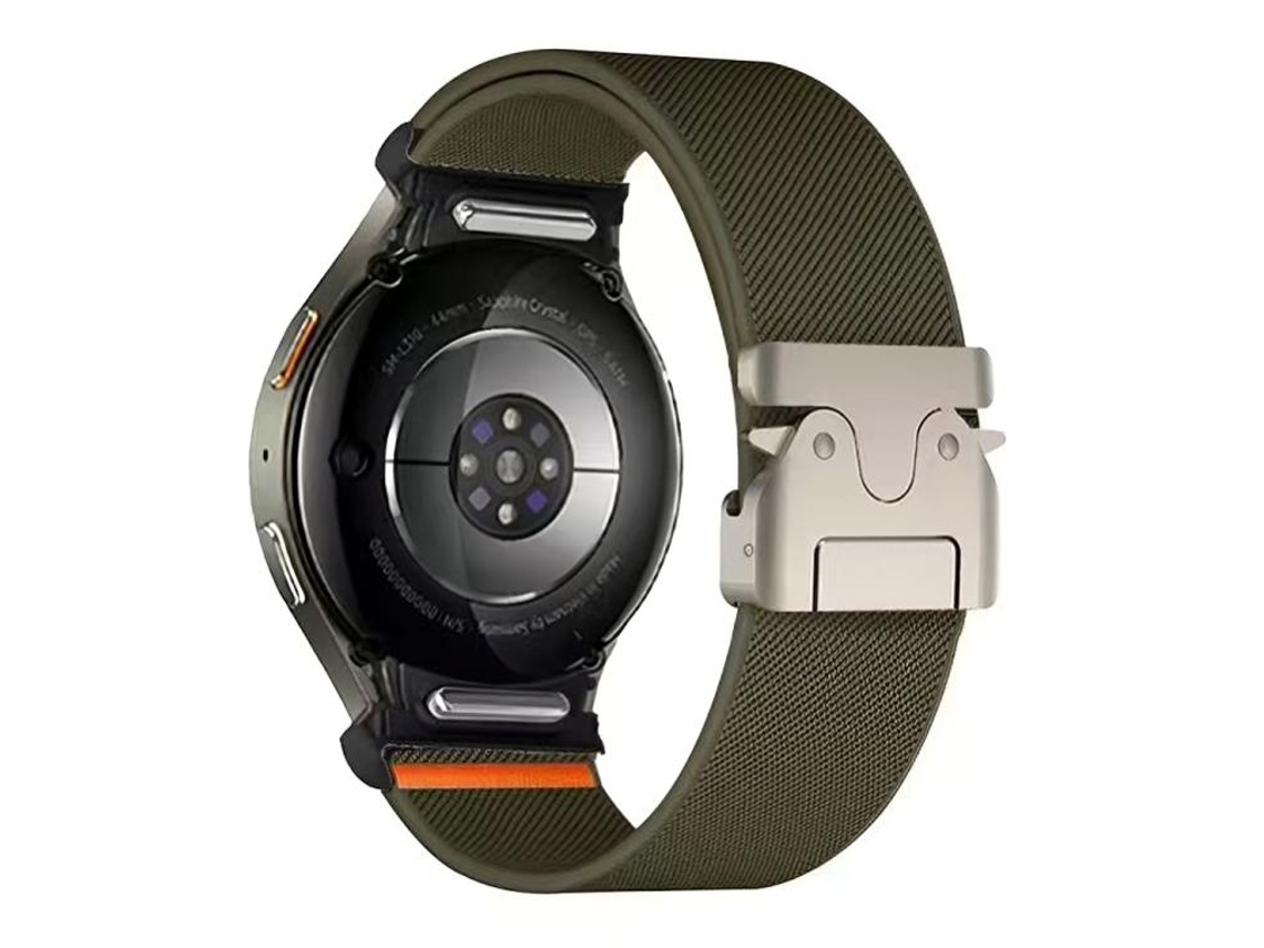 Bracelete Para Samsung Galaxy Watch 7/6/5/4 - Nylon Elástico - Botão Pressão E Fivela Paraquedas - Verde Exército