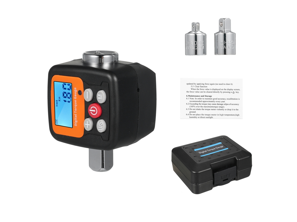 Medidor Digital De Torque Engc-200 Con Adaptadores 1/2'' A 1/4'' 3/8'' Precisión Alta Pantalla Retroiluminada
