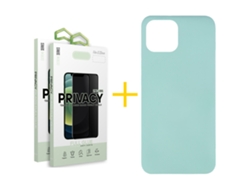Pack 2 X Película de Vidrio Templado Antiespia + Funda SKYHE por Apple iPhone 16 Pro Max Silicona Líquida Verde-Água