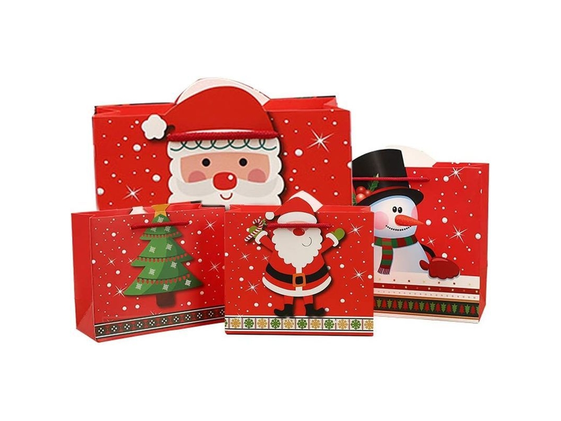 Juego De Bolsas De Regalo Navideñas (12 Piezas) - Rojo - Pequeño, Mediano, Grande