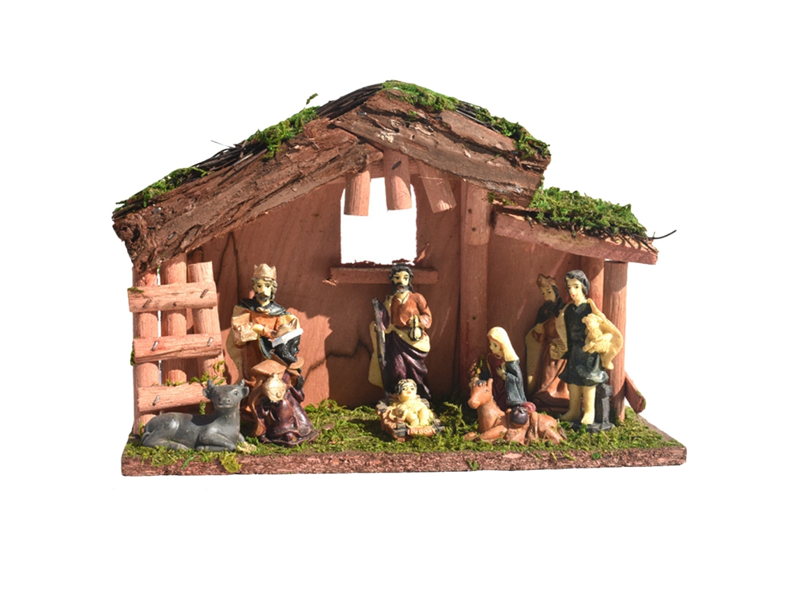 Adorno de resina, escena de la Natividad navideña católica