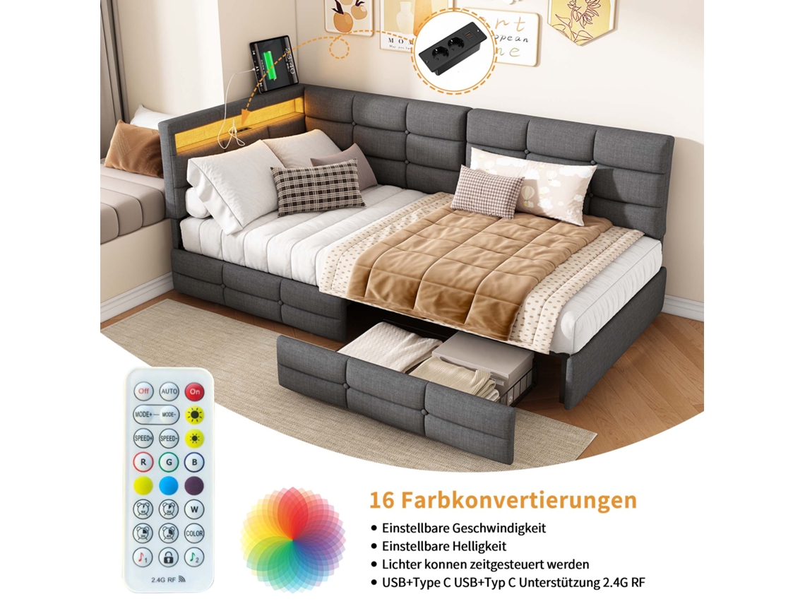 Cama Infantil De 90x200cm,sofá Cama Tapizado,led Y Usb,cama Individual Hidráulica,cama Para Adolescentes,cama Con Cajones,tela De Lino
