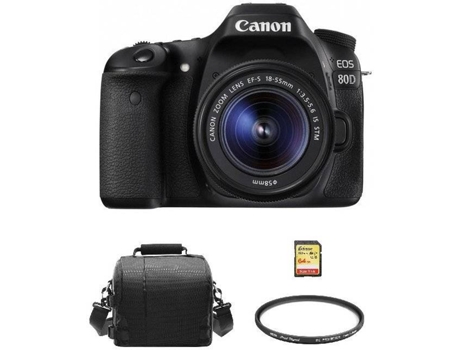 Cámara Reflex CANON EOS 80D + Objectivo EF-S 18-55mm F3.5-5.6 IS STM + Tarjeta SD 64GB + Bolsa + Protector HOYA 58mm PRO 1D (APS-C)