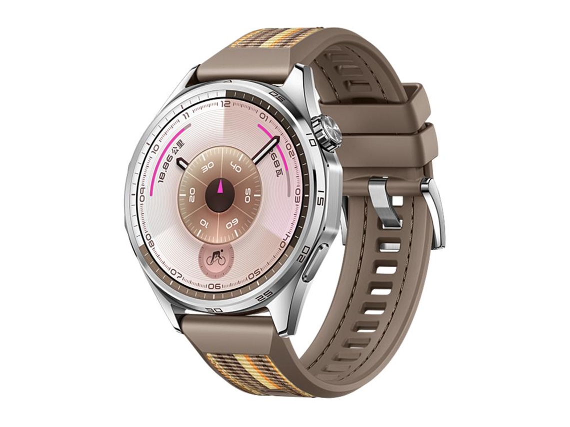 Bracelete Para Huawei Watch Gt 6 (46mm) - Silicone E Nylon Trançado Caqui Arco-íris