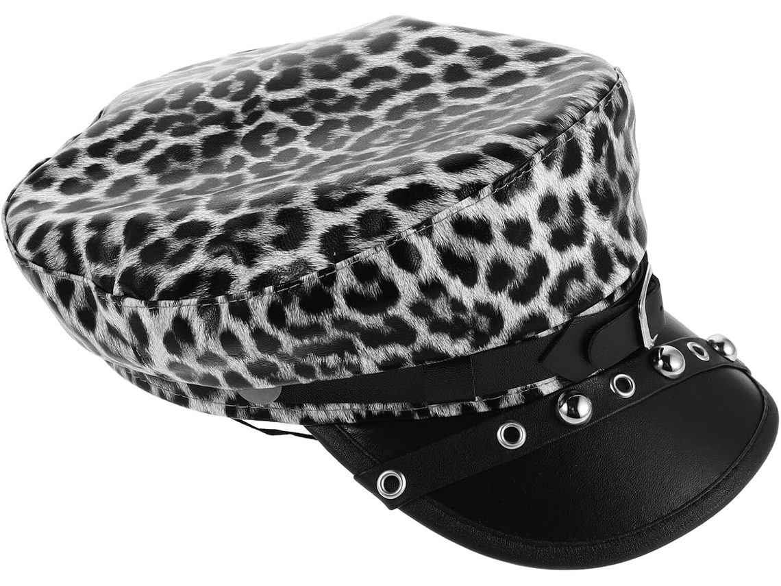Gorra Plana De Mujer Estilo Newsboy De Piel Sintética Con Estampado De Leopardo, Punk Militar Informal.