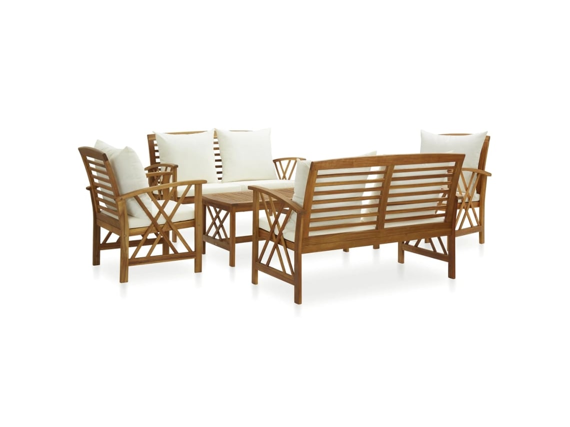 Conjunto de jardín de 5 piezas con cojines de acacia maciza DKD Home Decor