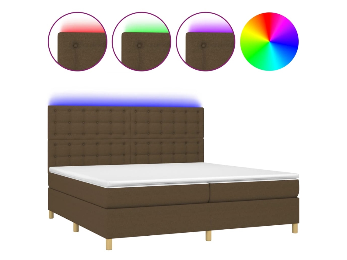 Maison Exclusive - Cama Box Spring Colchón Luces Led Tela Marrón Oscuro 200x200 Cm