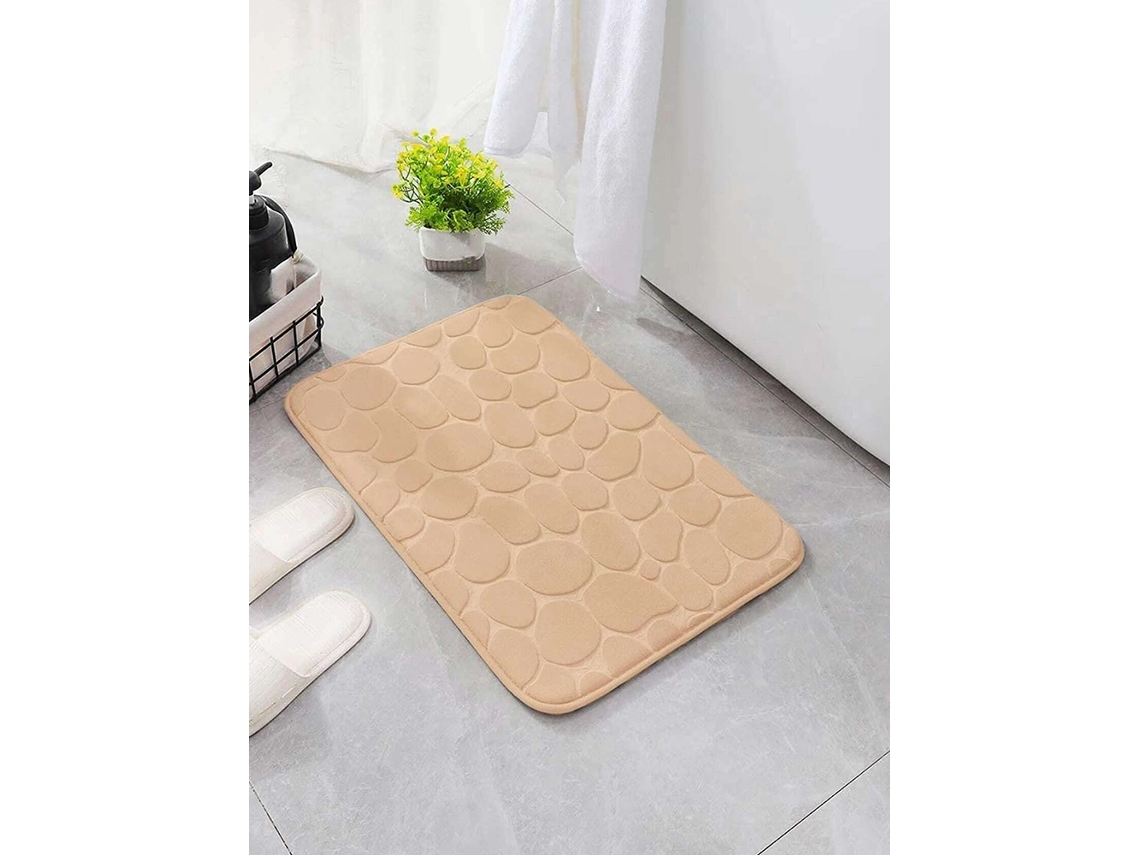 (marrón Oscuro) Alfombra De Baño Con Patrón De Piedra (1 Pieza), De Rápida Absorción, Antideslizante, Lavable.