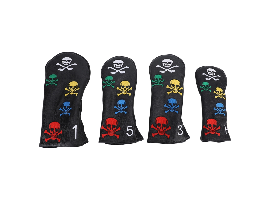 Omni-4 Piezas Fundas Para Cabezas De Palos De Golf Calavera Colorida Skeleton Para Woods Irons Negro