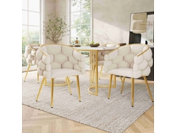 Juego de mesa de comedor moderna de 140 x 80 cm con 4 sillas y patas de metal dorado, estilo mármol.