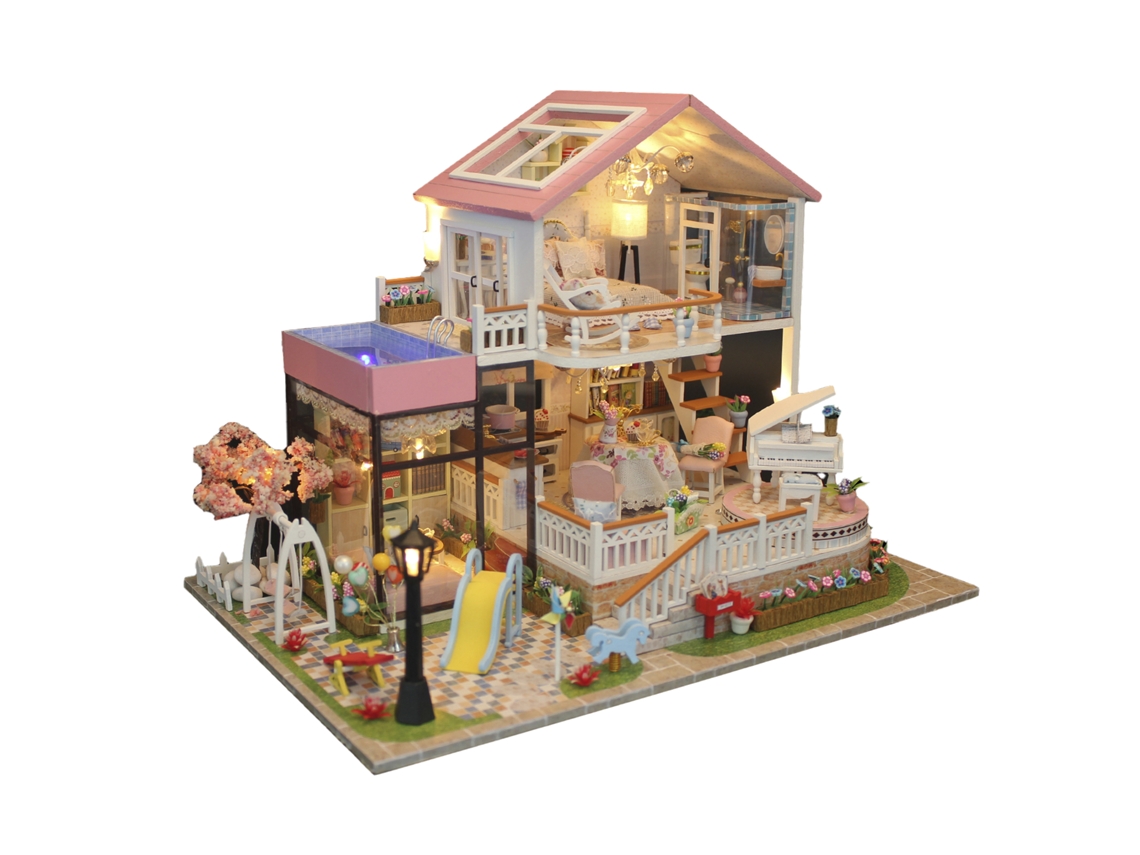 Una Presa. Una Casa Con Jardín. Una Conversación Amena. Un Modelo 3d Realista Con Luces Led. 32x22x24 Cm.