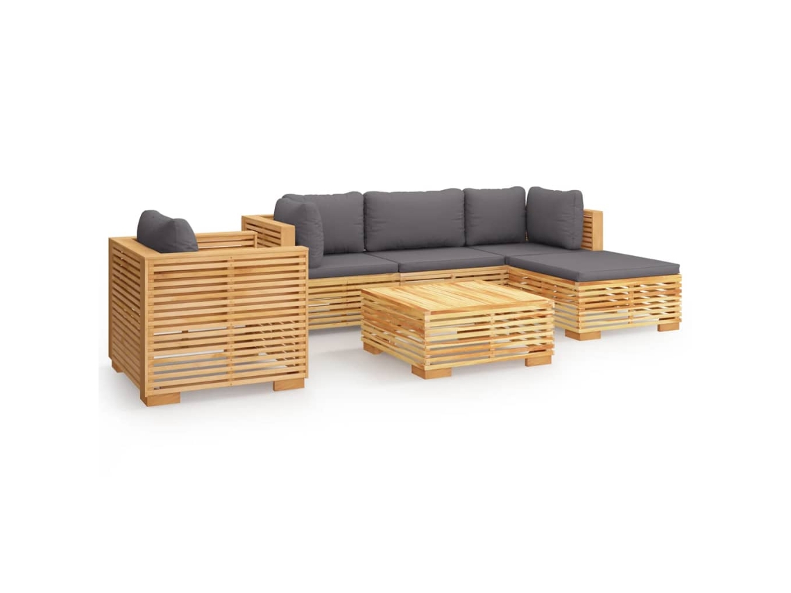 Conjunto 6 muebles de jardín VIDAXL y cojines madera maciza teca