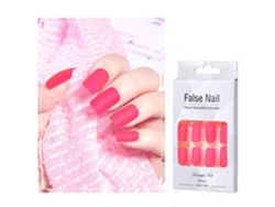 MEOIRUERY Uñas postizas con diseño cuadrado en rosa neón brillante, cobertura total y brillo, 24 piezas de material ABS de alta calidad para un kit reutilizable