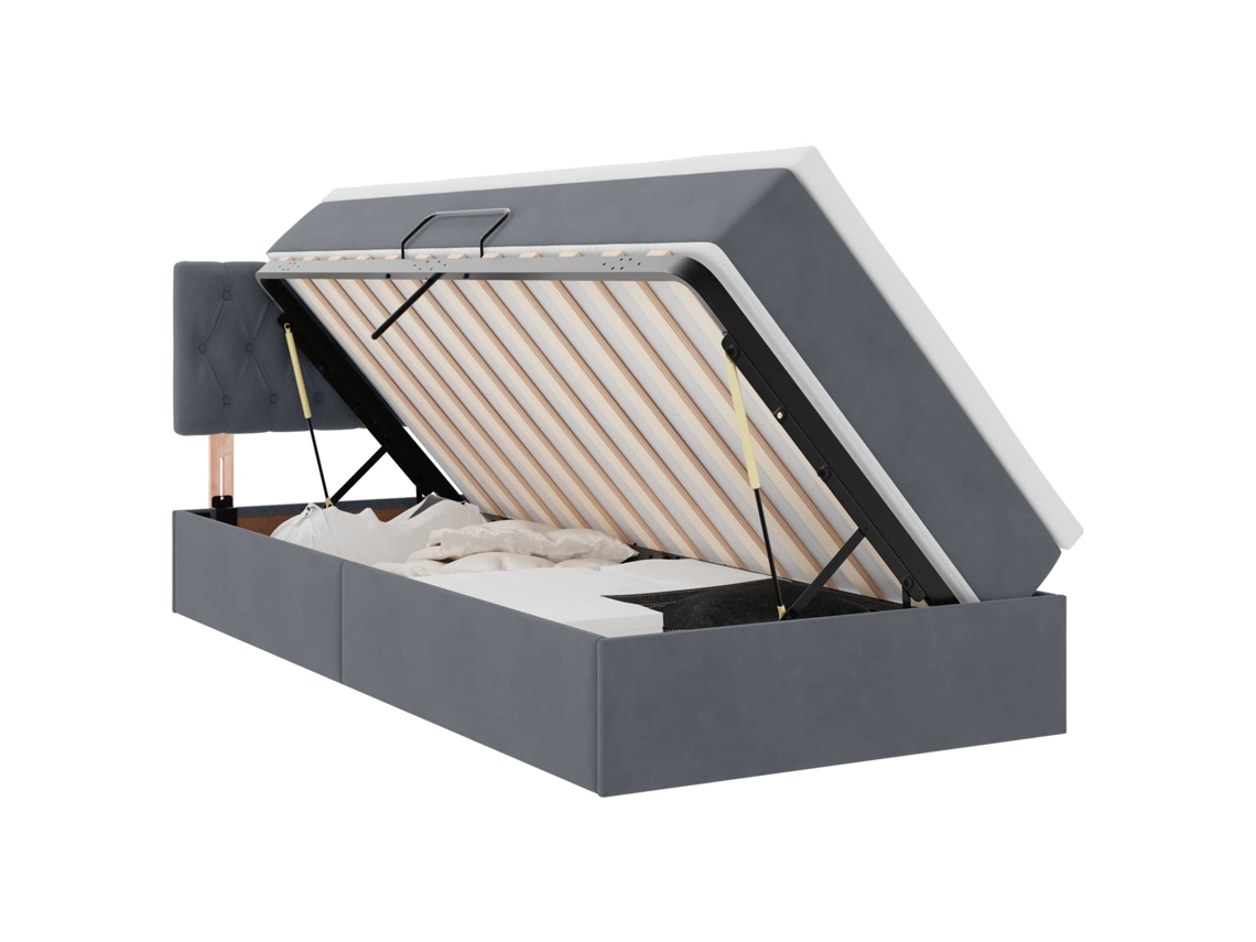 Syfax™ Cama De Almacenamiento Led Con Colchón Gris Oscuro 100 X 200 Cm