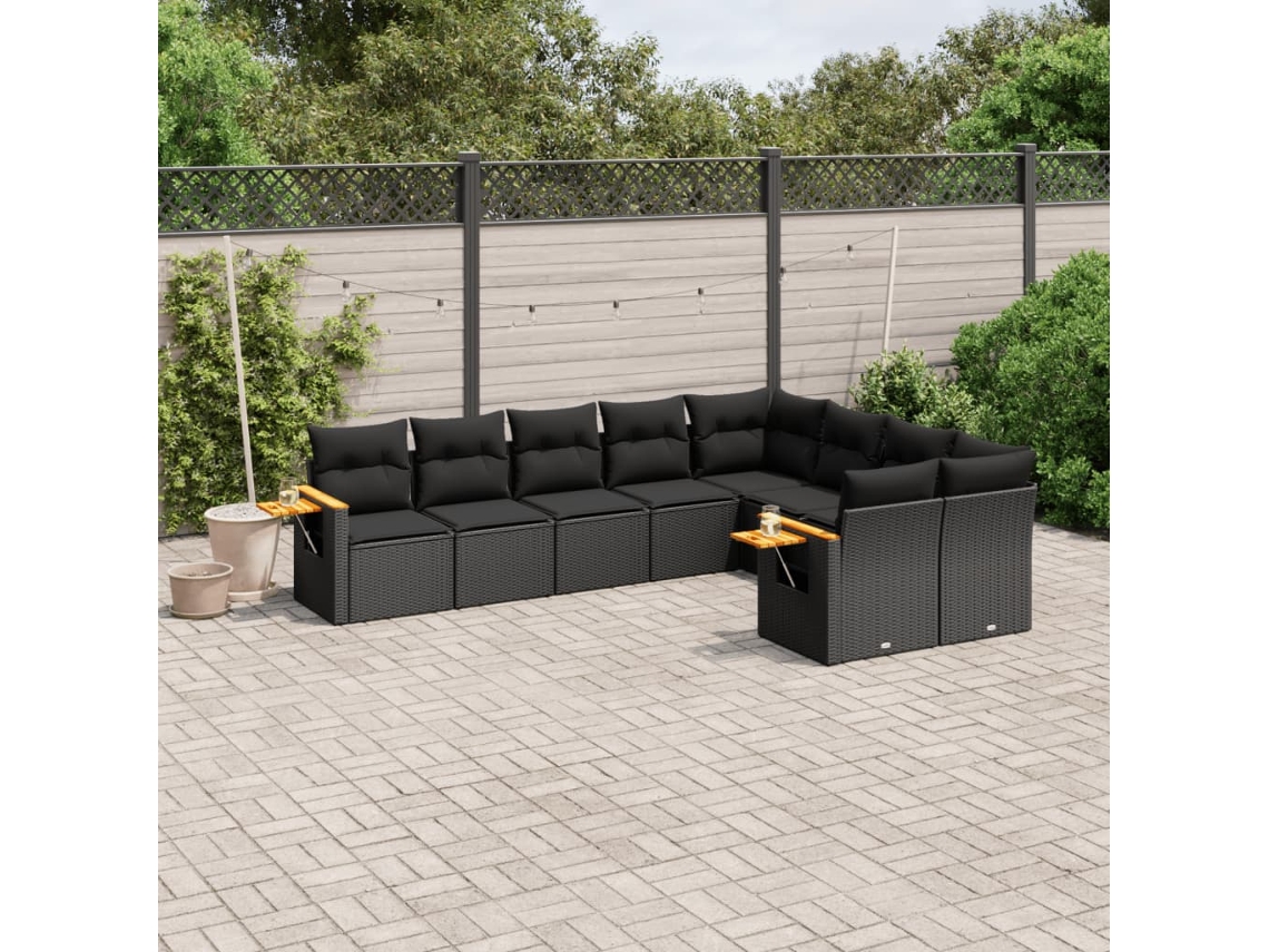 Conjunto de sofás de jardín de 9 piezas DKD Home Decor con cojines de mimbre negros
